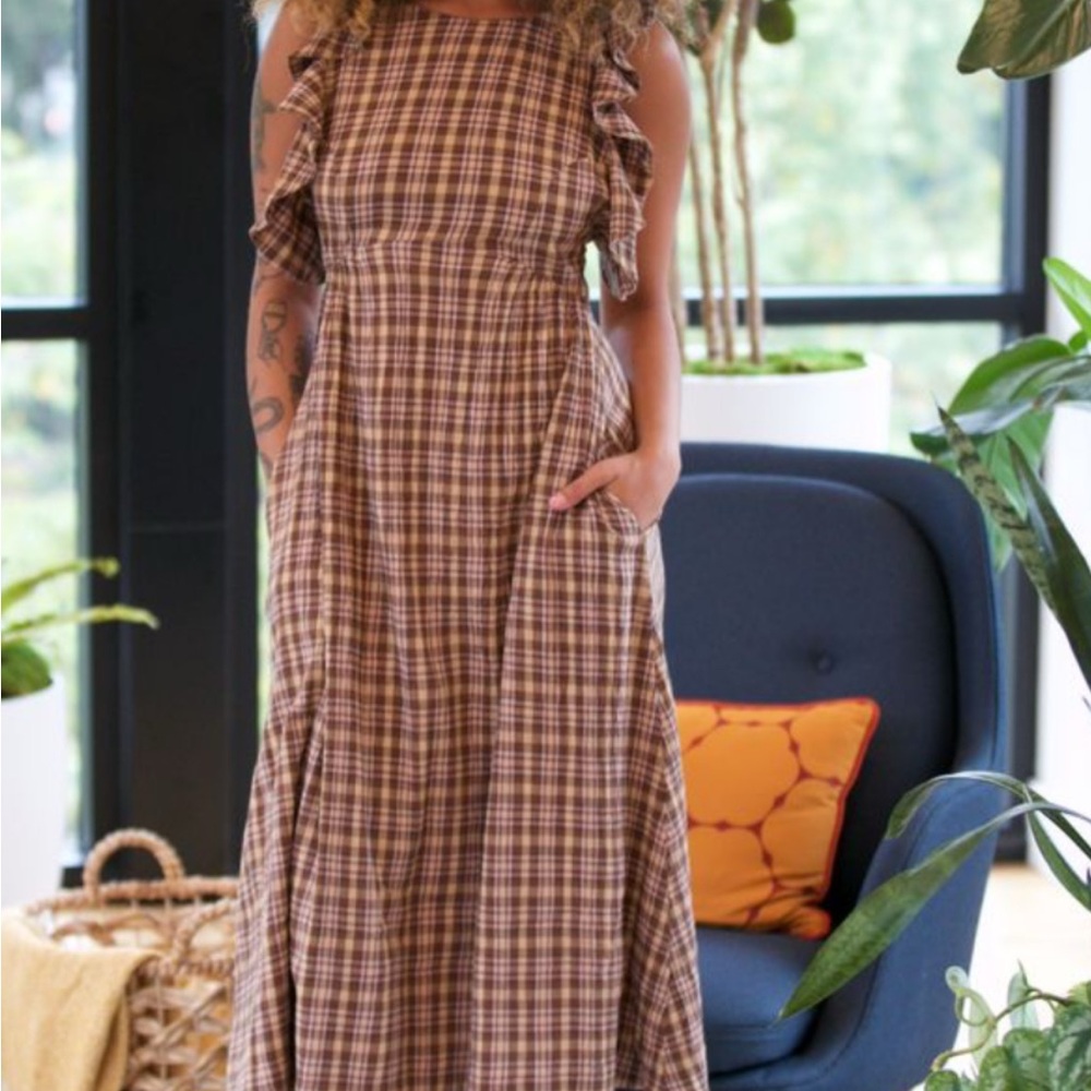 Darling Anthropologie Free People Plaid Brown Sundress